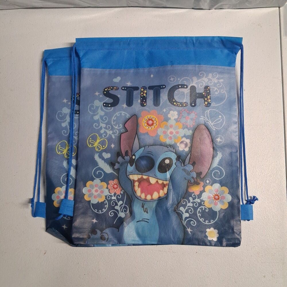 2 Disney Stitch PE Drawstring Bag Sports Blue Cinch Bag 10"X13"X1"